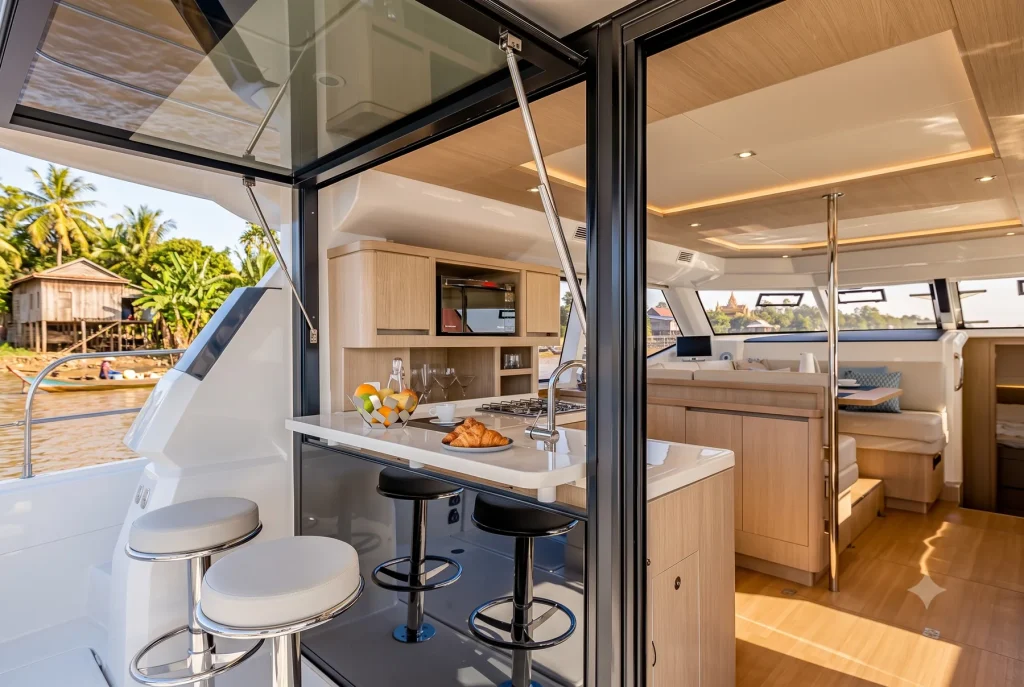 Saloon and galley bar on Aquila 44