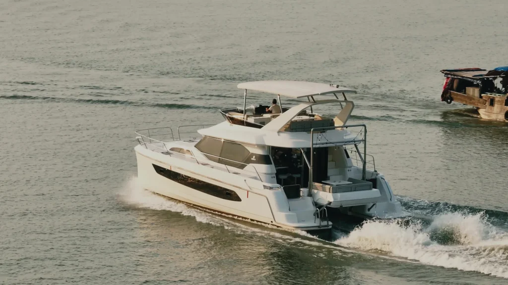 Aquila 44 power catamaran under way